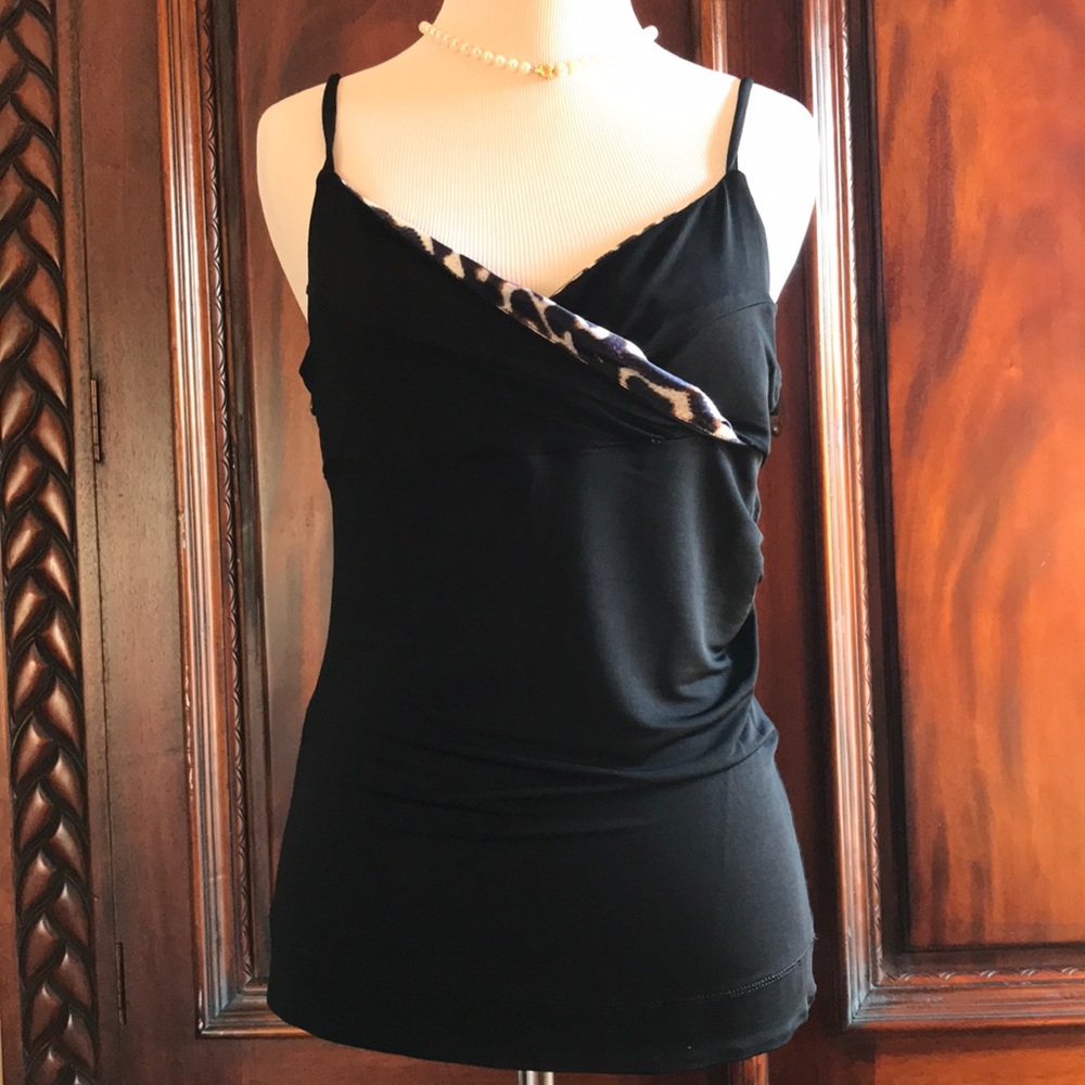 Just Cavalli Black Leopard Trim Spaghetti Strap Top - Size L